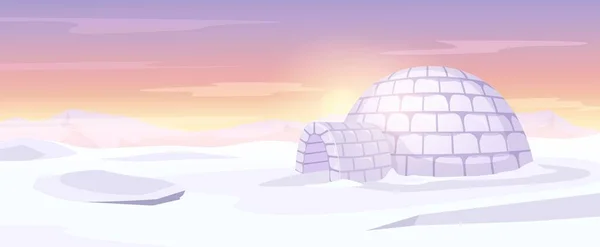 Igloo Arctic Landscape Ice House Anarctica Snowy Background Snow Hut — Vector de stock