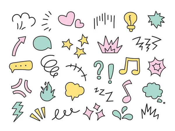 Doodle Expression Elements Cartoon Character Emotion Symbols Cute Chibi Expression — Stockvector