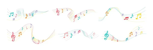 Color Music Notes Musical Notation Lines Note Symbols Song Waves — Stock vektor