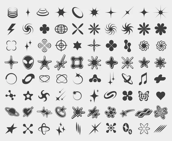 Y2K Symbols Retro Star Icons Trendy Acid Rave Graphic Elements — Stock Vector