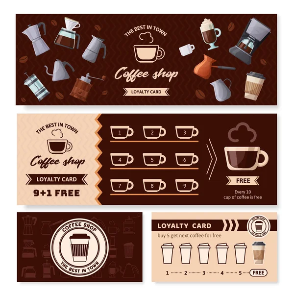 Coffee Cafe Loyalty Card Collecting Stamps Coupon Cafe Gift Bonus — ストックベクタ