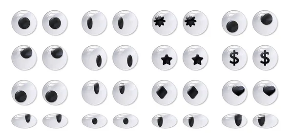 Googly Eyes Plastic Eye Self Adhesive Funny Toy Doll Moving — Vettoriale Stock