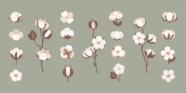 Натуральні Бавовняні Квіти Рослинні Бочки Якої Тканини Органічний Текстильний Символ — стоковий вектор