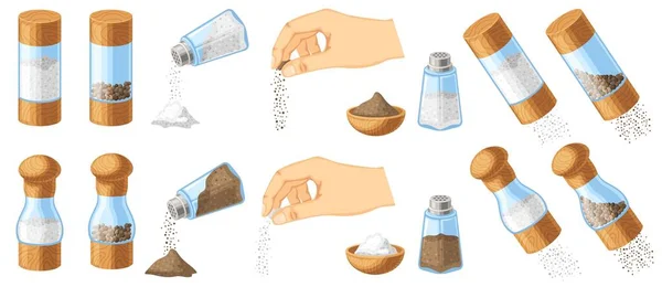 Adding Salt Pepper Pinch Hand Kitchen Mill Transparent Shaker Bowl —  Vetores de Stock