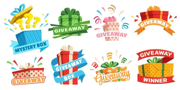 Giveaway Labels Mystery Box Prize Surprise Package Giveaway Lettering Gift — Stock vektor