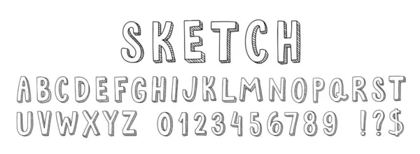 Hand Drawn Sketch Font Alphabet Doodle Lettering Stylised Numbers Letters — Stock Vector