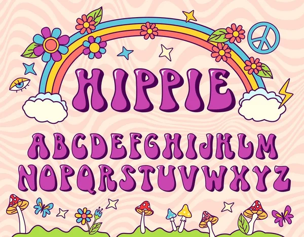 Hippie Fuente Estilizada Alfabeto Maravilloso Letras Los Setenta Para Diseño — Archivo Imágenes Vectoriales