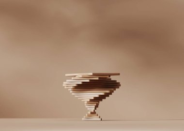 3 boyutlu arka plan, ahşap podyum. Doğal bej, gölgeyle birleşir. Güzellik kozmetik ahşap kaidesi. Kalas şablonu. Stüdyo minimal vitrini. 3 Boyutlu resimleme