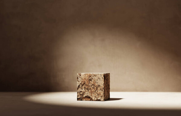 Background Stone Pedestal Podium Beige Brown Backdrop Product Promotion Beauty Stock Photo