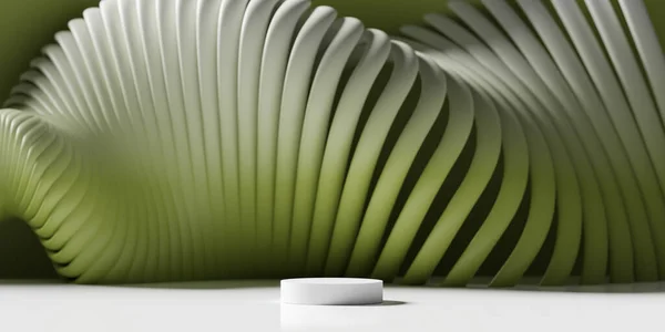 Achtergrond Podiumweergave Natuurlijke Witte Groene Banner Model Natuurvorm Met Schaduw Stockfoto