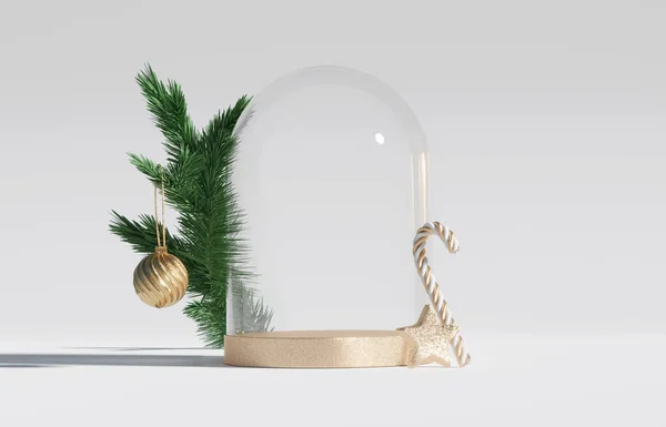 디스플레이 크리스마스 프레젠테이션 장식품 자연의 크리스마스 Glass Dome Pedestal New — 스톡 사진