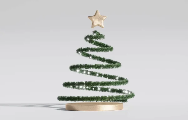 Podiumsdarstellung Weihnachtshintergrund Schönheitsprodukt Kosmetische Präsentation Gold Glitzerschmuck Naturgrüner Weihnachtsbaumzweig New — Stockfoto