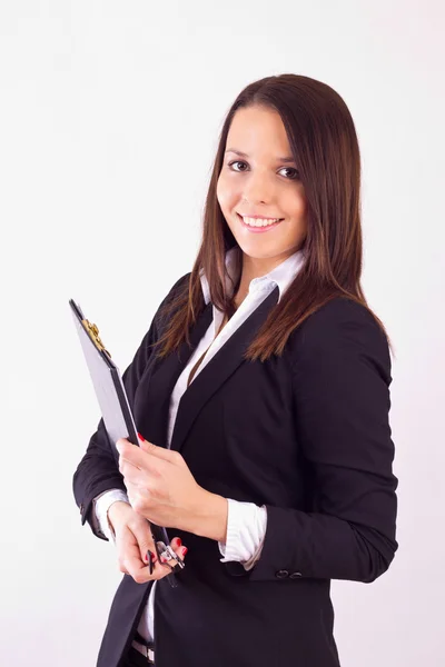 Smiling business woman with folder — Stock Photo, Image