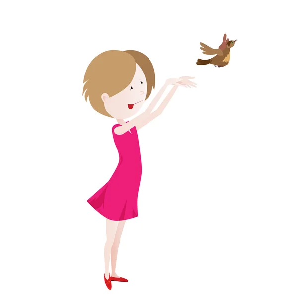 Mädchen und Vogel — Stockvektor