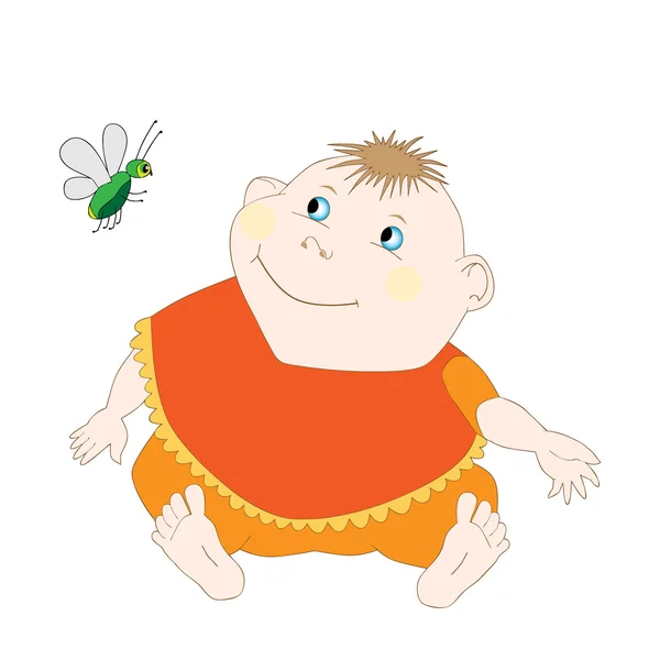 Niño e insecto — Vector de stock