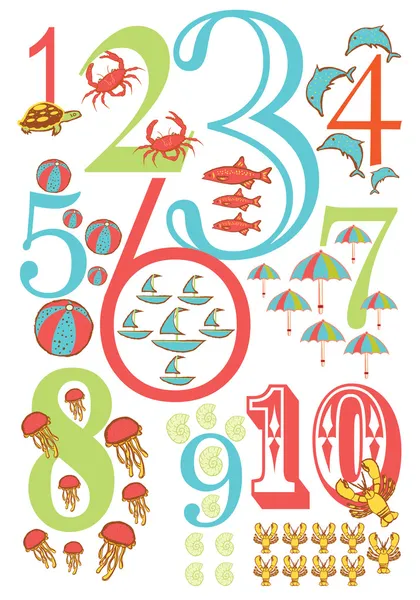 Cartaz de números de tema do oceano para crianças em vetor — Vetor de Stock