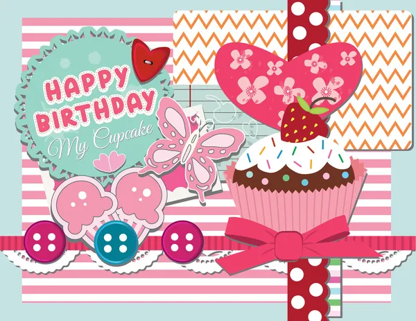 Feliz cumpleaños Scrapbook Card en Vector — Archivo Imágenes Vectoriales