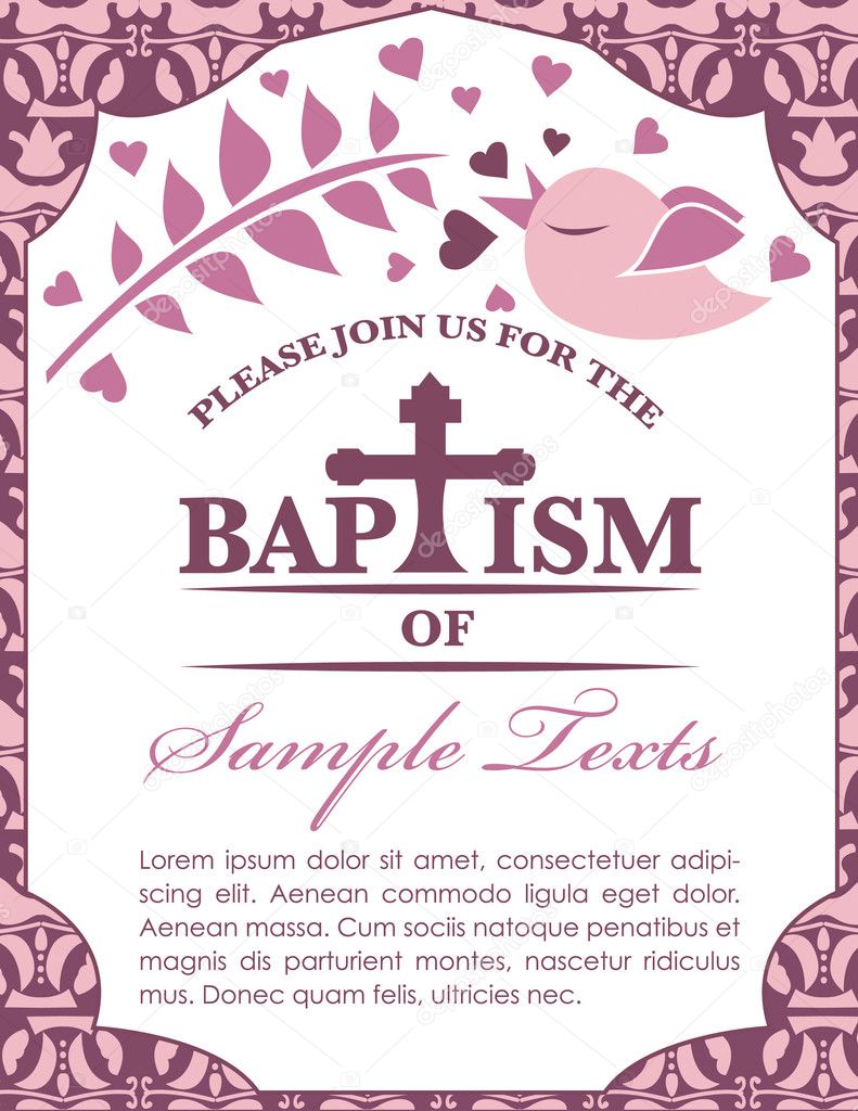 Baptism Card Invitation Bird and Pattern