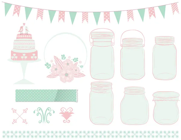 Clipart di nozze con Mason Jars in Vector — Vettoriale Stock