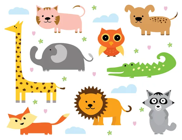 Cute Animal Clipart Collection in Vector — Stock Vector