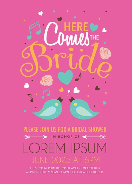 Menyasszonyi zuhany meghívás kártya tervez-ra rózsaszín háttér — Stock Vector