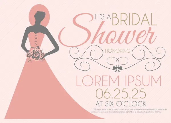 Bridal Shower Invitation Card with Girl in Wedding Dress — Stock Vector