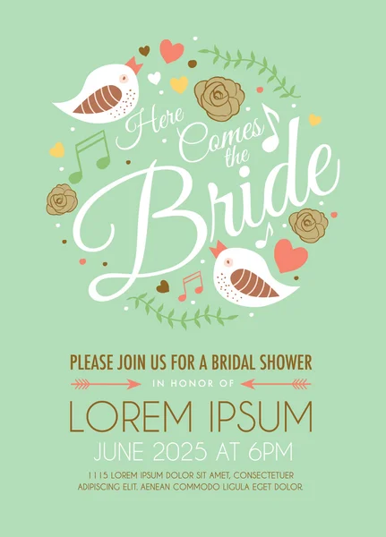 Bridal Shower Postcard on Green Background — Stock Vector