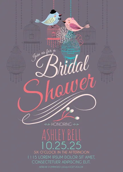 Bridal Shower Invitation Card Design with Love Birds in Vector — Stockvector