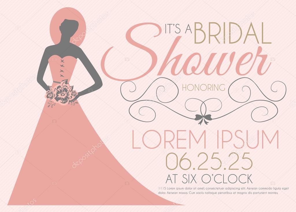 Bridal Shower Invitation Card with Girl in Wedding Dress