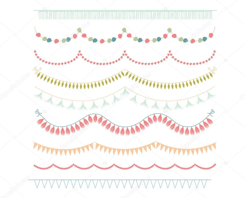 Garlands and Bunting Flags Clipart on white Background