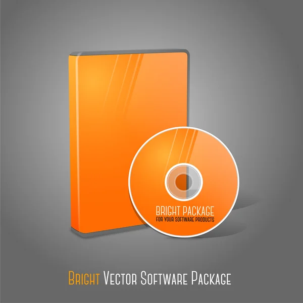 Bright réaliste orange isolé DVD, CD, Blue-Ray cas avec DVD, CD disque sur fond gris. Avec place pour votre texte et vos photos. Vecteur — Image vectorielle