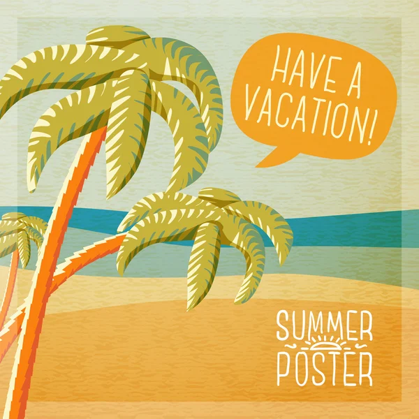 夏日海滩和棕榈树和海洋 — 图库矢量图片