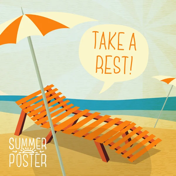 Baño de sol en la chaise longue con paraguas — Vector de stock