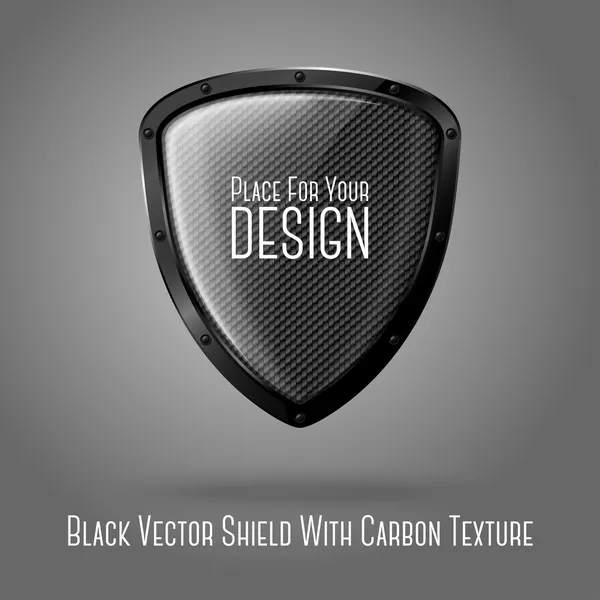 Escudo negro con carbono brillante — Vector de stock