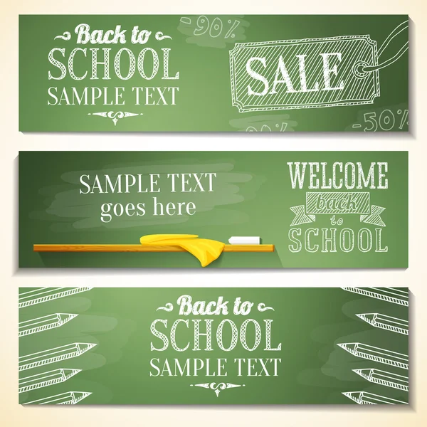 Conjunto de banners escolares com amostra de texto local para sua mensagem. vetor — Vetor de Stock