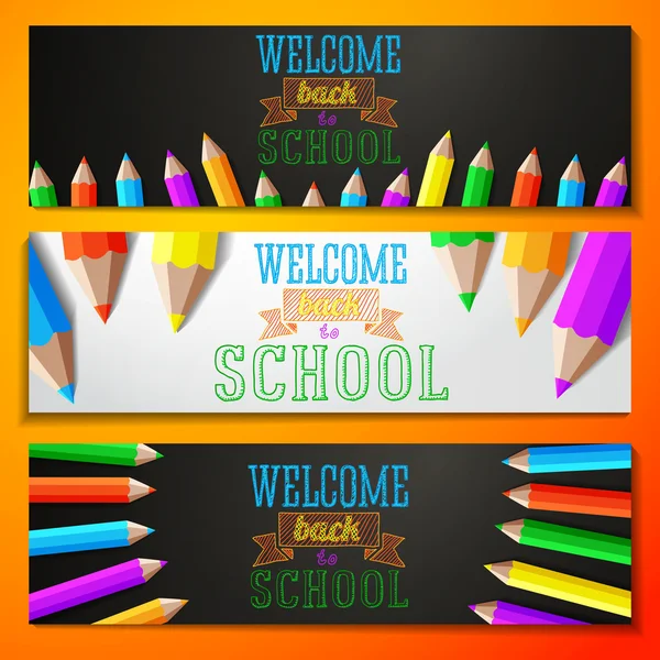 Set of school banners with place for your text and welcome back to school greeting. Vector — Stock Vector