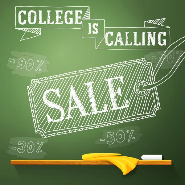 College is calling sale on the chalkboard with different percents. Vector — Stock Vector