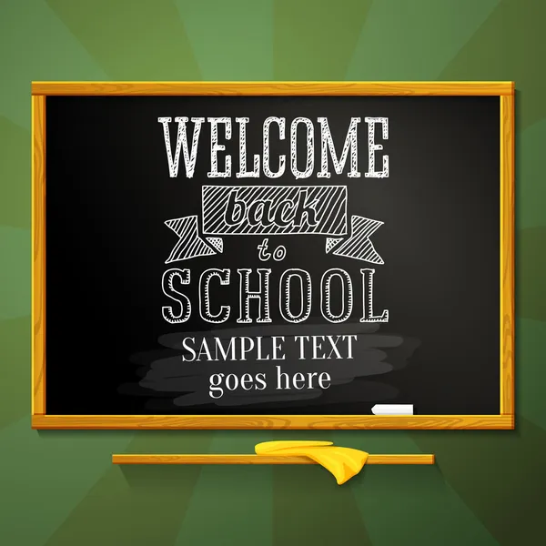 Skolan svarta tavlan med hälsning för Välkommen tillbaka till skolan och plats för din text. vektor. — Stock vektor