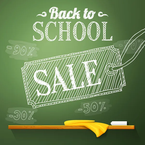 Volver a la venta de la escuela en la pizarra con diferentes porcentajes de venta. Vector — Archivo Imágenes Vectoriales