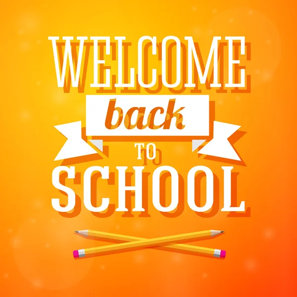 Welcome back to school greeting card with crossed pencils on bright positive background. Vector — Stock Vector