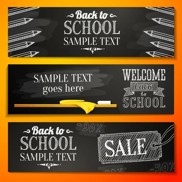 Sada školních bannery s místem pro text a prodej reklamy a Vítejte zpět do školy pozdrav. vektor Stock Ilustrace
