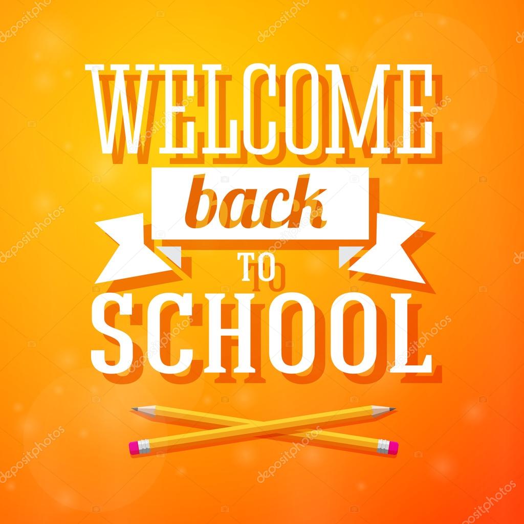 Welcome back to school greeting card with crossed pencils on bright positive background. Vector