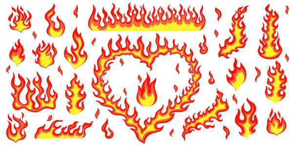 Juego Caricaturas Brillante Corazón Ardiente Ilustración Aislada Fuego Chispeante Rojo — Vector de stock