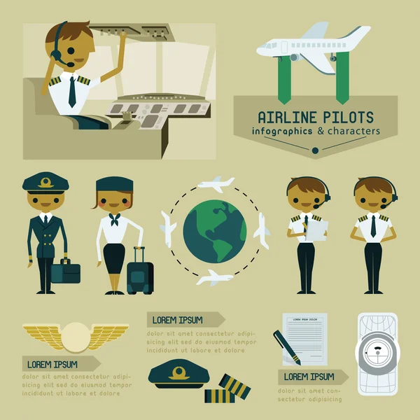 航空公司飞行员信息图形和字符 — 图库矢量图片