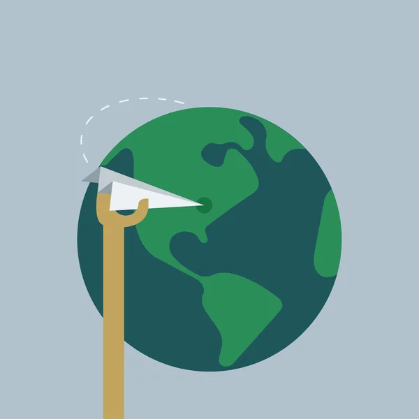 Plano de papel plegable estar aterrizando en la tierra — Vector de stock