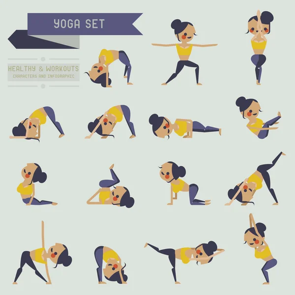 Yoga set and info graphic — Stock Vector