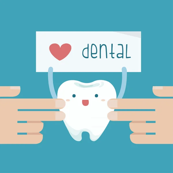 Χέρι αγγίξει το δόντι που δείχνουν αγάπη οδοντιατρική του κειμένου — Διανυσματικό Αρχείο