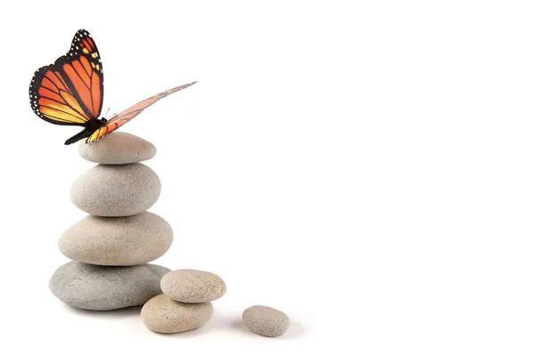 Balanced stones with butterfly — Stock Photo, Image