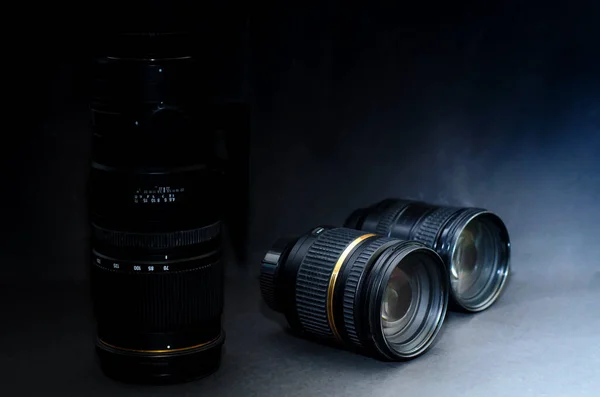 Zoom Lenses Wide Lenses Black Background Isolated — Foto de Stock