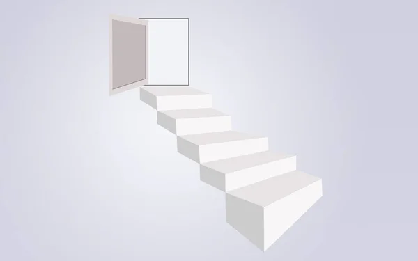 white staircase abstract illustration to open door open on gray background